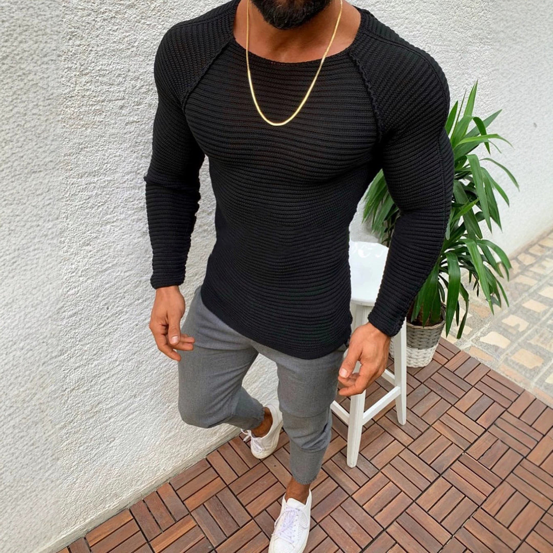 Herren nan figurbetonter Strickpullover mit Raglanärmeln und elastischer Struktur Drune