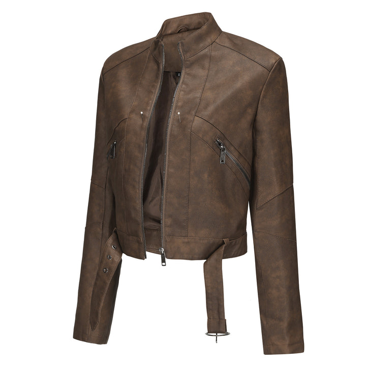 Damen moderne cropped Lederjacke mit stylischem Detail Drune