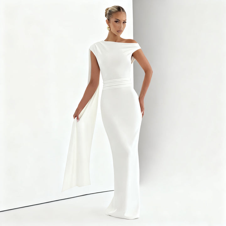 Damen Elegantes Langes Abendkleid mit Ein-Schulter-Design Drune
