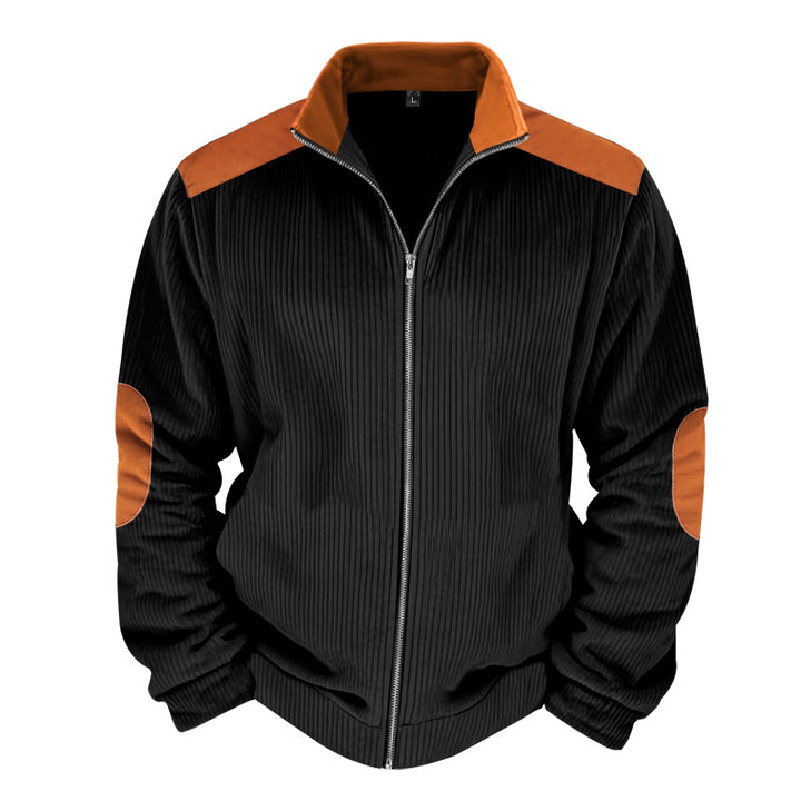 Herren Sportliche Zip-Jacke mit Rippenstruktur und Kontrastärmel Drune