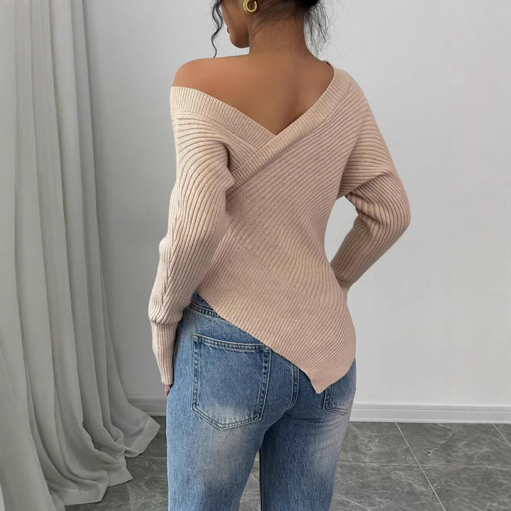 Damen asymmetrisches Rippenstrickoberteil Drune