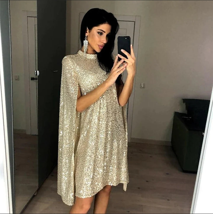 Damen elegantes glitzerndes Abendkleid mit weitem Schnitt und schimmerndem Look Drune