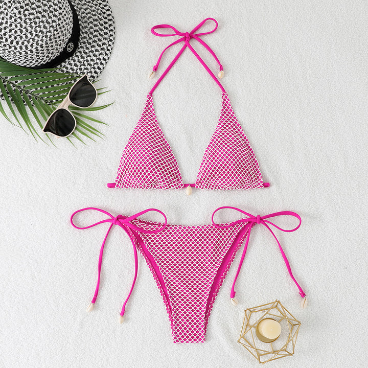 Damen Netz-Bikini mit verstellbaren Bändern und eleganten Perlendetails Drune