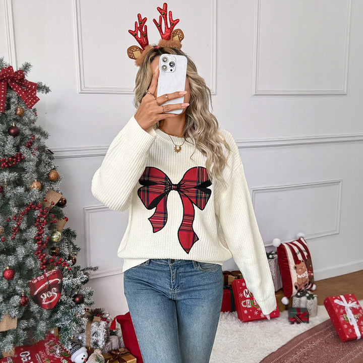 Damen Strickpullover mit festlichem Schleifendruck Drune