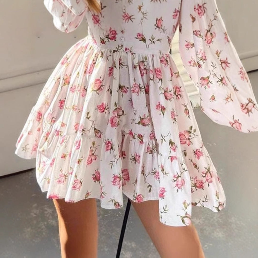 Damen romantisches Blumenkleid mit voluminösen Ärmeln Drune