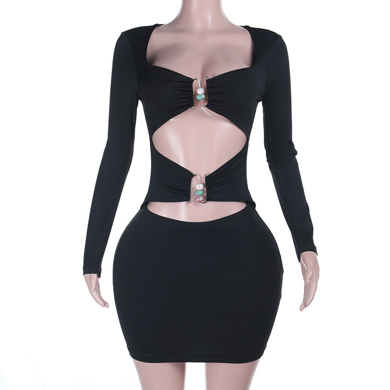 Damen figurbetontes Minikleid mit stilvollen Cut-Outs und eleganten Dekorelementen Drune