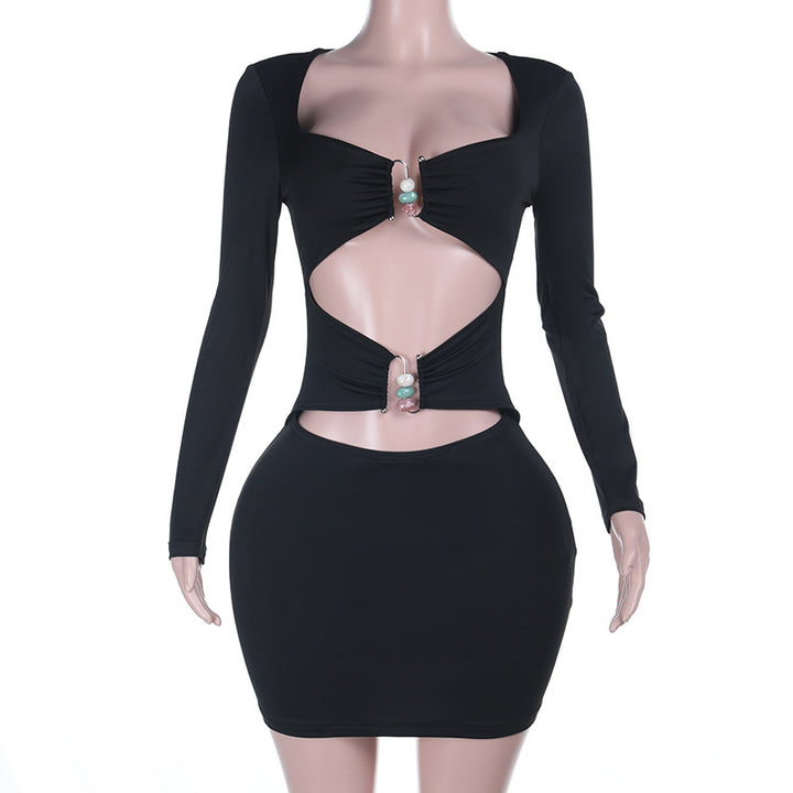 Damen figurbetontes Minikleid mit stilvollen Cut-Outs und eleganten Dekorelementen Drune