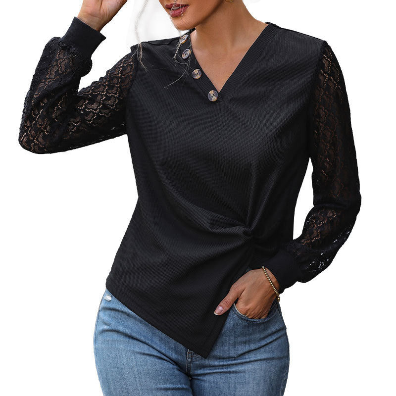 Damen Oberteil mit Spitze und Knopfdetails Drune