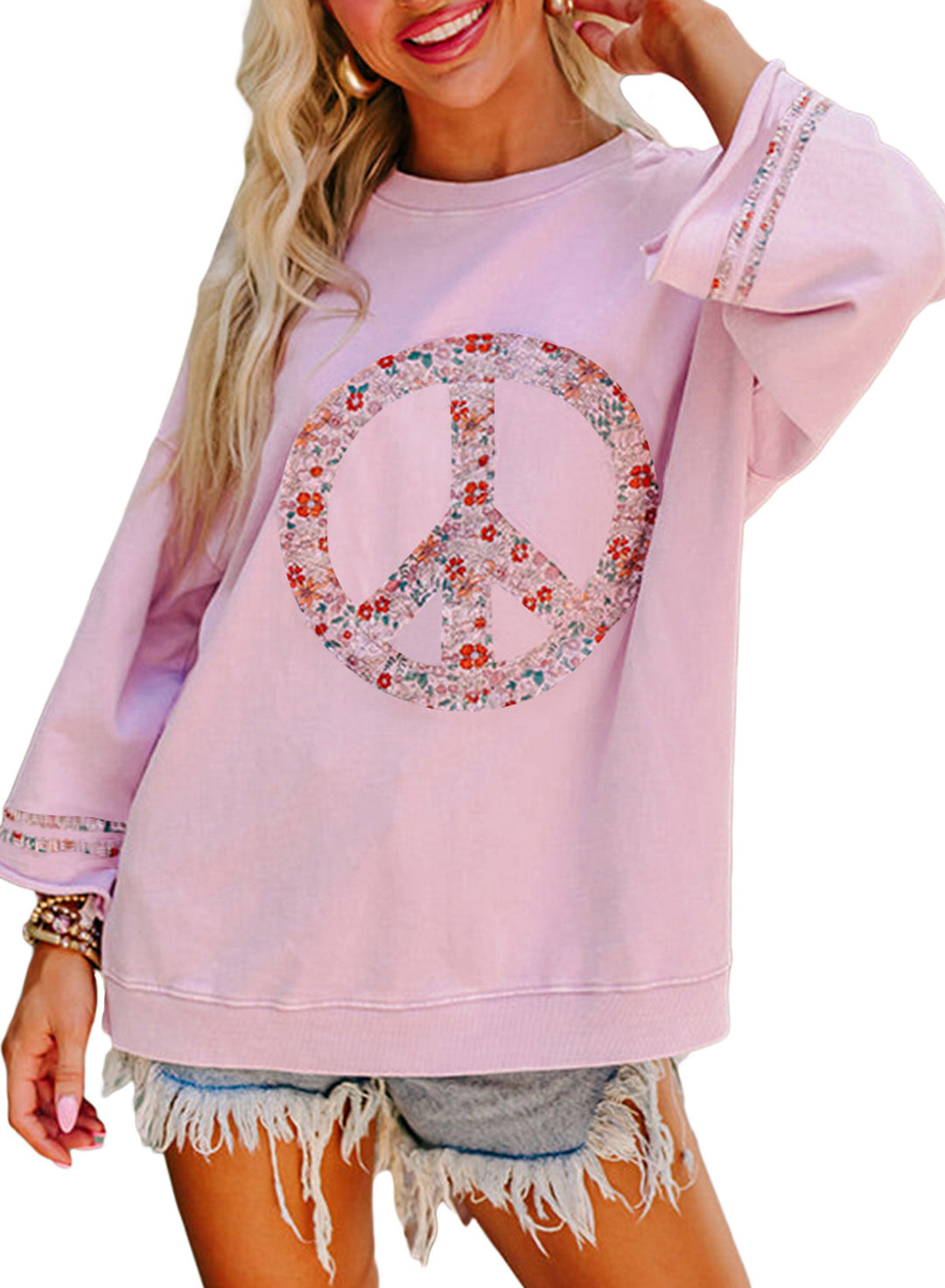 Damen Sweatshirt mit floralem Peace-Zeichen Drune