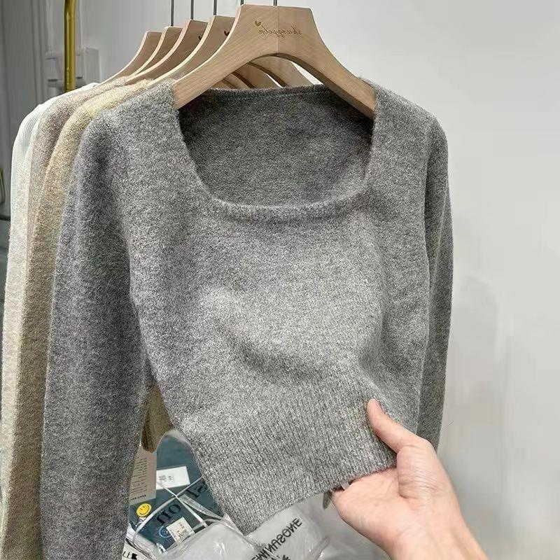 Damen modischer Pullover mit breitem Rundhalsausschnitt und feiner Struktur Drune