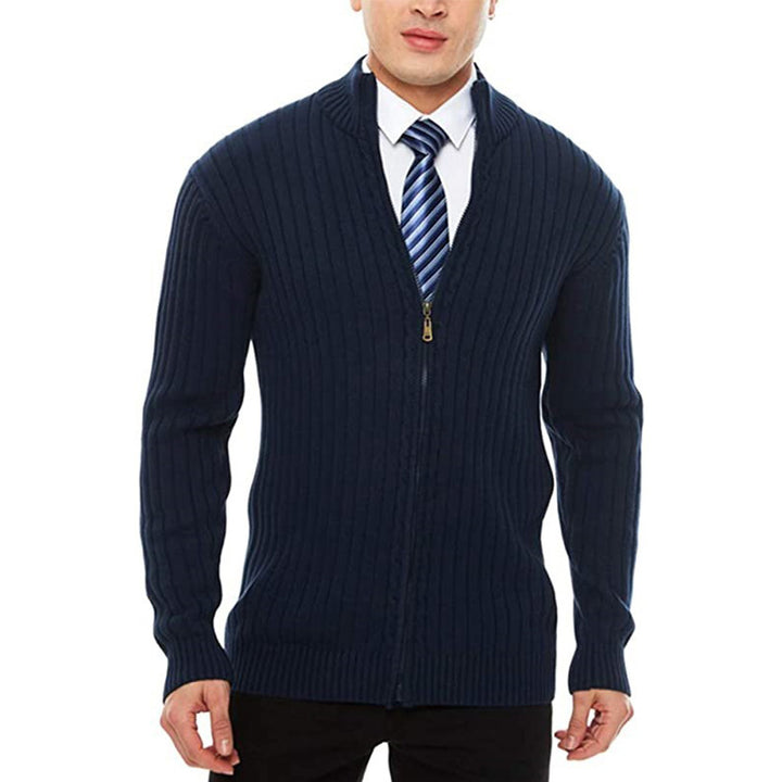 Herren Strickjacke mit modernen Zipper-Details und feinem Rippmuster Drune