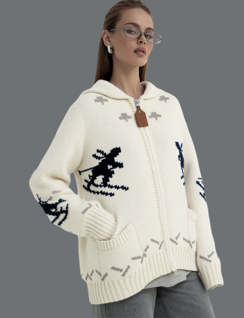 Damen Strickjacke mit Kapuze und sportlichem Muster Drune