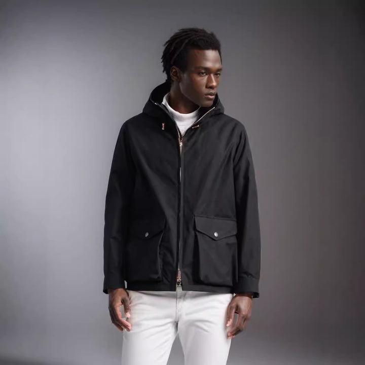 Herren funktionale Übergangsjacke mit abnehmbarer Kapuze Drune