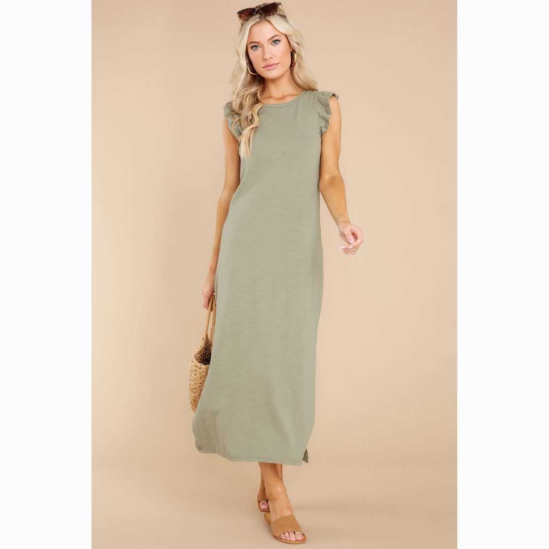 Damen Langarm Maxikleid mit verspielten Rüschendetails und lockerem Schnitt Drune