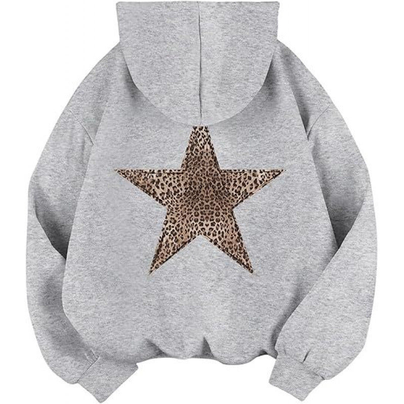 Damen Kapuzensweater mit stylish Leopardstern-Design und entspannter Passform Drune