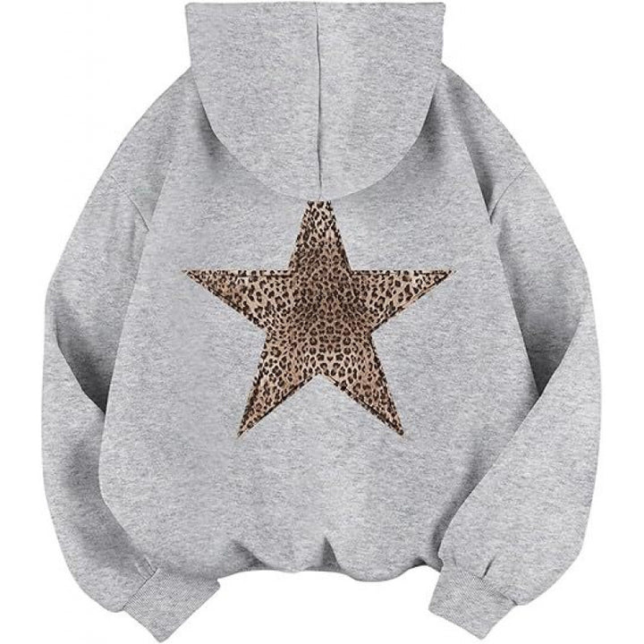Damen Kapuzensweater mit stylish Leopardstern-Design und entspannter Passform Drune