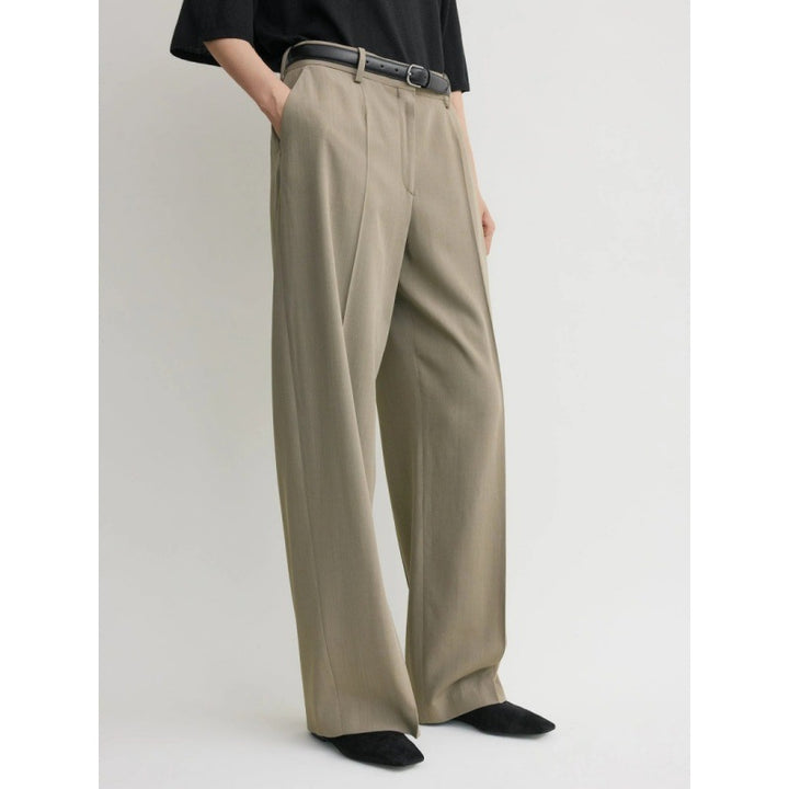 Damen elegante Hochbundhose mit weitem Bein und stilvollem Flächenfinish Drune