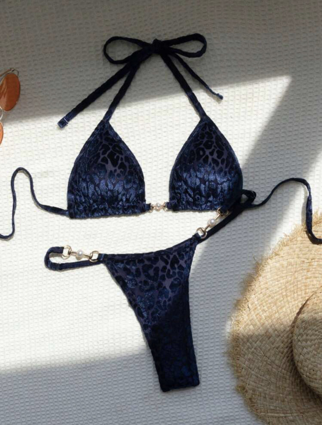 Damen Triangel-Bikini-Set mit luxuriösem Glanz und elegantem Leoprint Drune