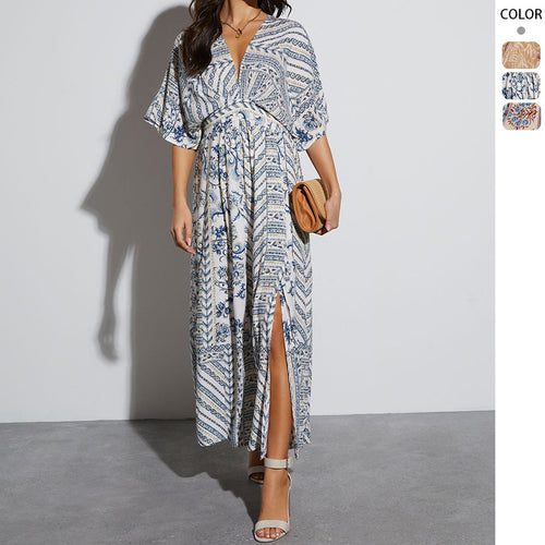Damen Maxikleid mit aufregendem Wickeldesign und voluminösen Ärmeln Drune