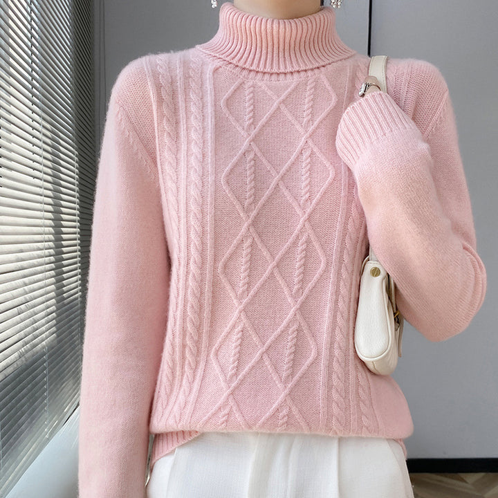 Damen Strickpullover mit hoch geschlossenem Kragen und Zopfmuster Drune