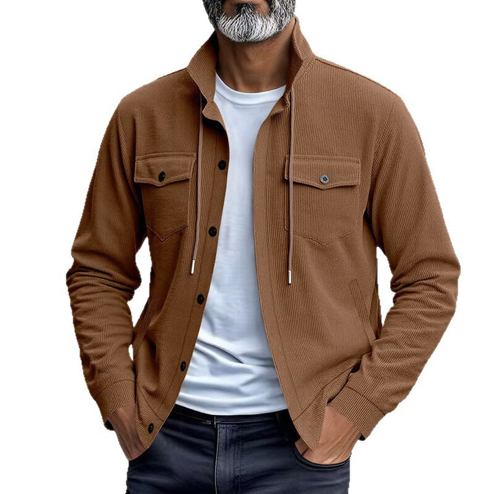 Herren gestreifte Utility-Jacke mit hochschließendem Kragen Drune