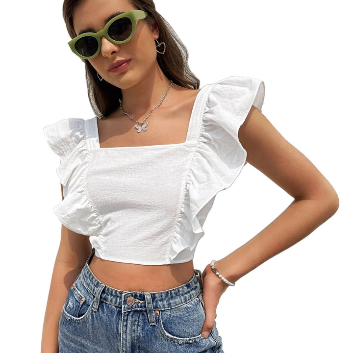 Damen Cropped Top mit Rüschendetails und quadratischem Ausschnitt Drune