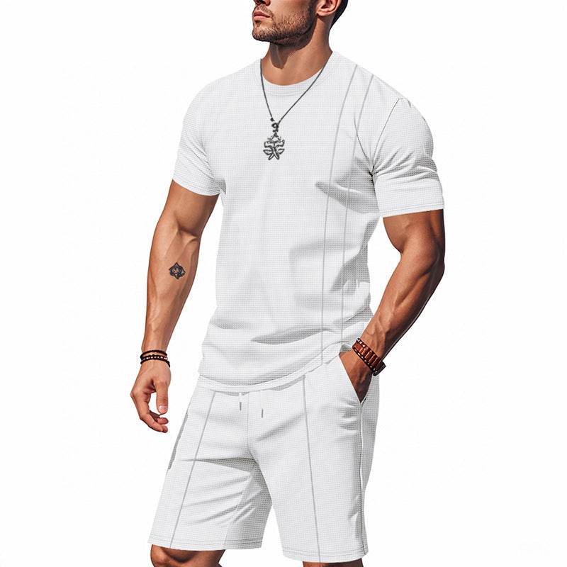 Herren nan atmungsaktives Strukturjersey-Kurzarmshirt mit passender Bundfalten-Shorts Drune
