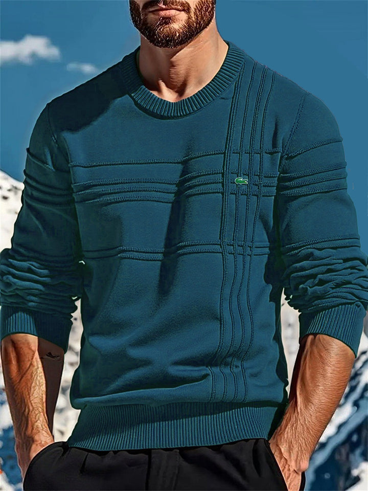 Herren nan strukturierter Rundhalspullover aus Baumwollmischung Slim Fit mit Reliefstreifen und Rippenbündchen Drune