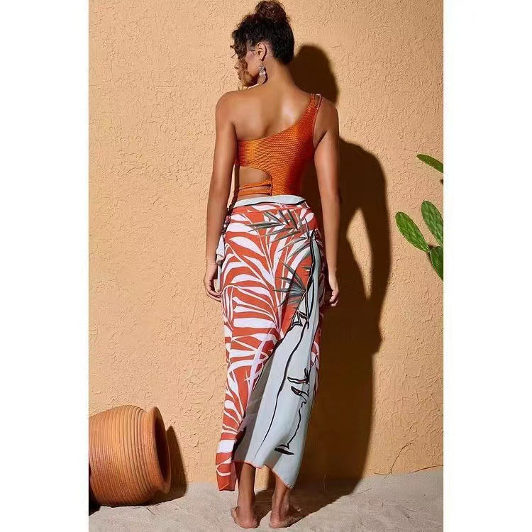 Damen Einteiler Badeanzug mit asymmetrischem Schnitt und floralem Wickelrock Drune