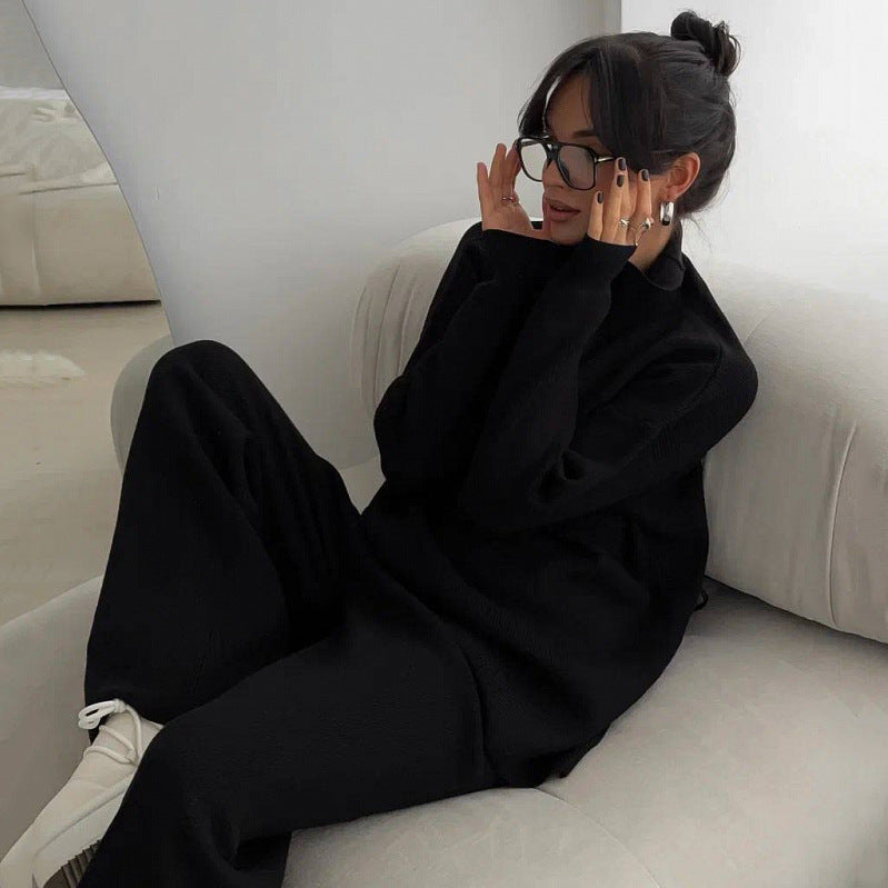 Damen Gemütliches und elegantes Strick-Loungewear-Set mit Rollkragen Drune