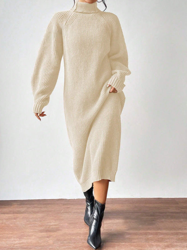 Damen modisches Strickkleid mit hochgeschlossenem Kragen und weitem Schnitt Drune