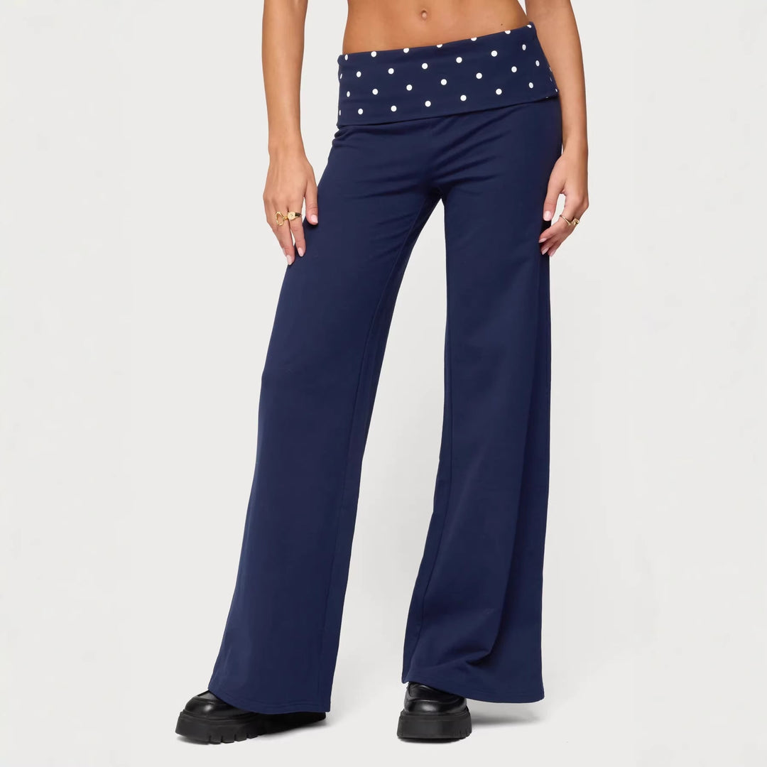 Damen weite Freizeit-Hose mit elastischem Bund und Pünktchenmuster Drune