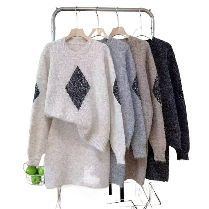 Damen Strickpullover mit funkelnden Diamantdetails und lässigem Schnitt Drune