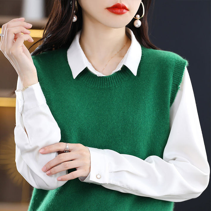 Damen leichte Strickweste mit edlem Rundhalsausschnitt Drune
