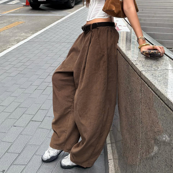 Damen Hochtaillierte Weite Hose mit Faltenwurf Drune