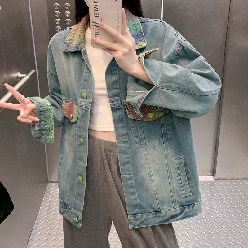Damen Oversized Denimjacke mit bunten Akzenten Drune