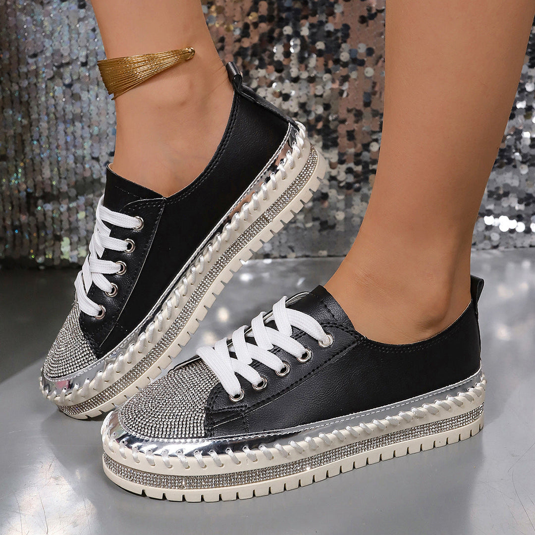 Damen Glamouröse Sneaker mit funkelndem Strass und trendiger Profilsohle Drune