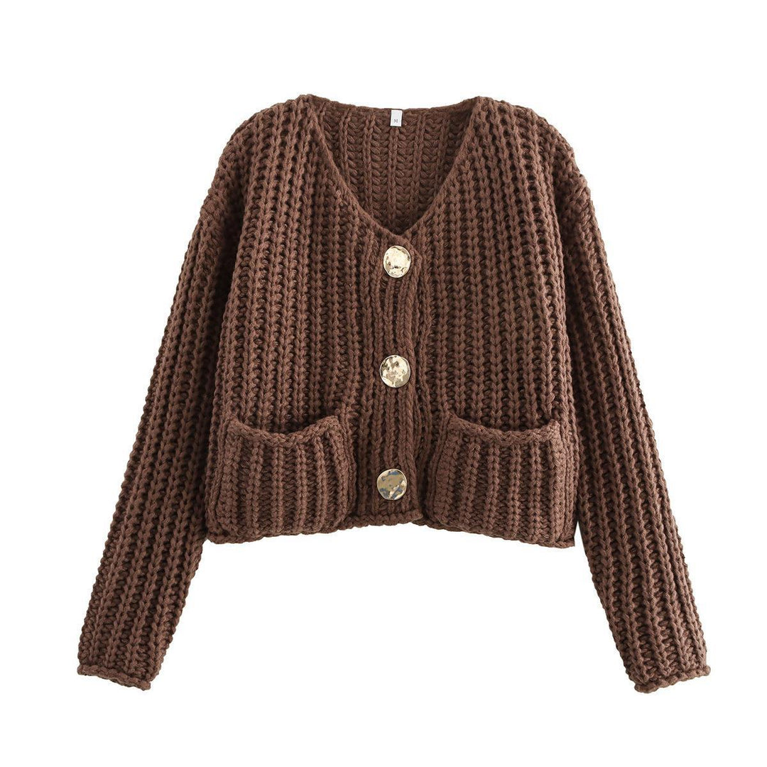 Damen Strickjacke mit dekorativen Knöpfen und seitlichen Taschen Drune