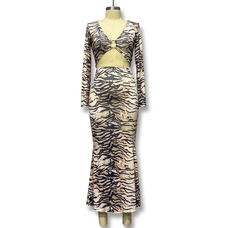 Damen Set aus Spitzentop und Rock mit Tigerprint Drune