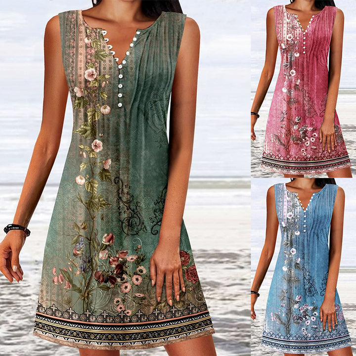 Damen lässiges Sommerkleid mit Knopfdetails und floralem Design Drune
