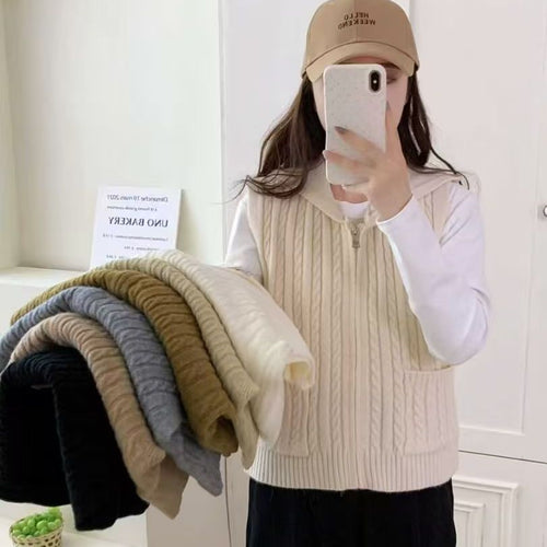 Damen Strickweste mit Zipper und aufwendigem Strickmuster Drune