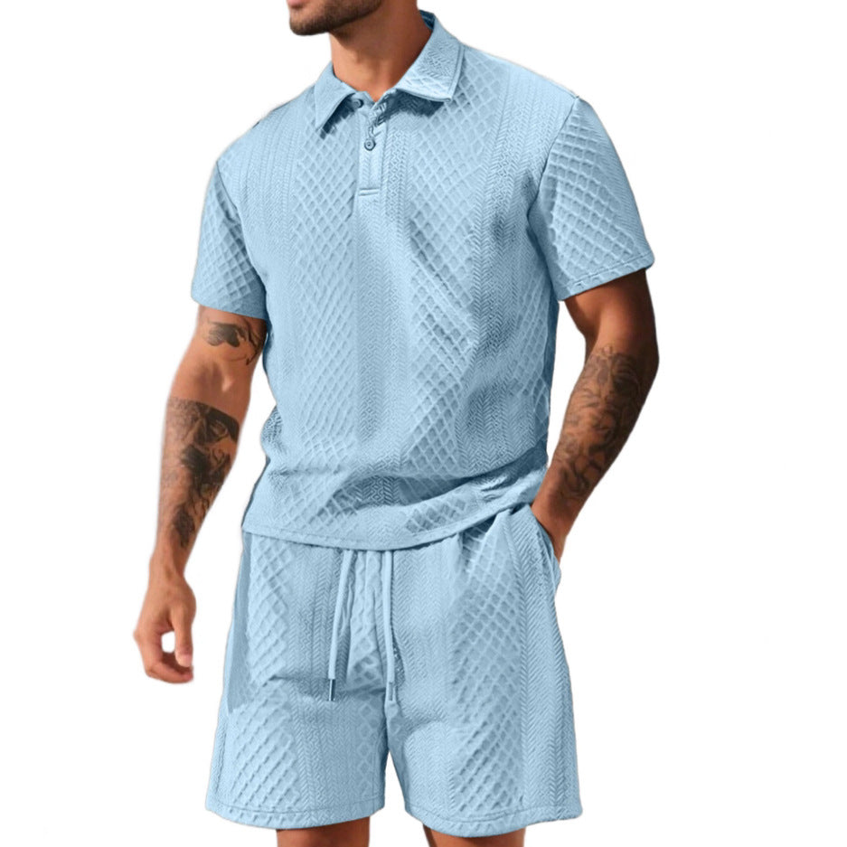 Herren nan strukturiertes Poloshirt- und Bermudashorts-Set aus gesteppter Baumwollmischung Drune