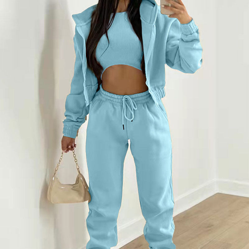 Damen Sportliches Zweiteiler-Set mit kurzem Oberteil und lässigen Jogginghosen Drune