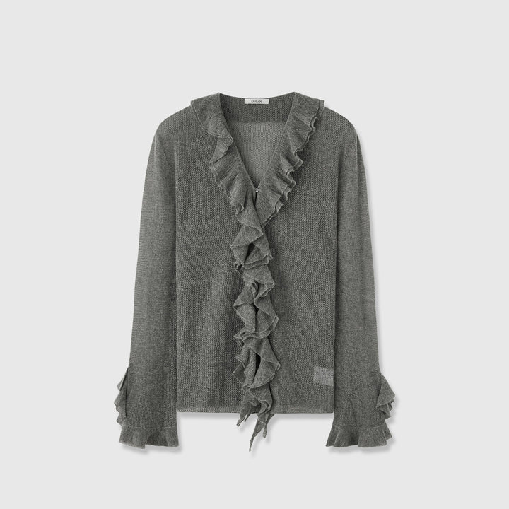 Damen Strickpullover mit Rüschenverzierung Drune