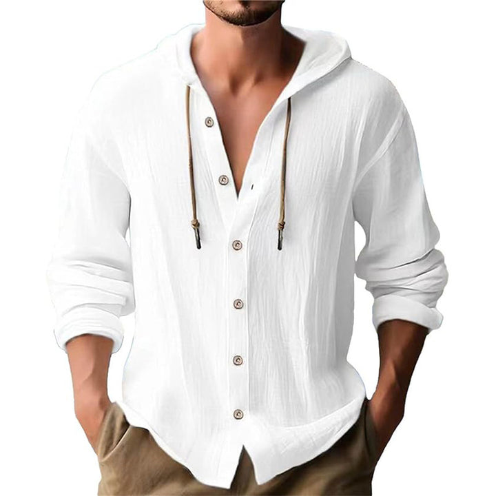 Herren lässiges Kapuzenshirt mit Knopfleiste und strukturierter Oberfläche Drune