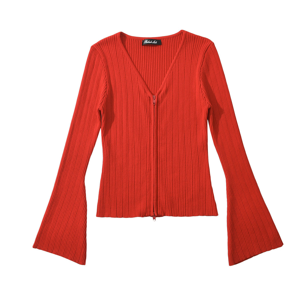 Damen Strickoberteil mit tiefem V-Ausschnitt und Zip-Verschluss Drune
