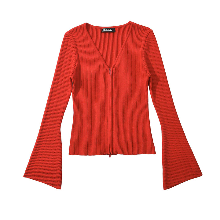 Damen Strickoberteil mit tiefem V-Ausschnitt und Zip-Verschluss Drune
