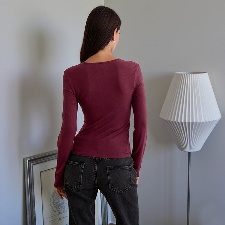 Damen Langarm-Camisole mit dekorativem Schnürdetail und schmeichelndem Schnitt Drune