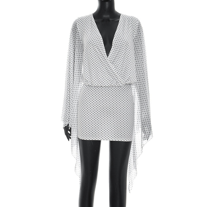 Damen lässiges Wickelkleid mit transparenten Ärmeln und schickem Design Drune