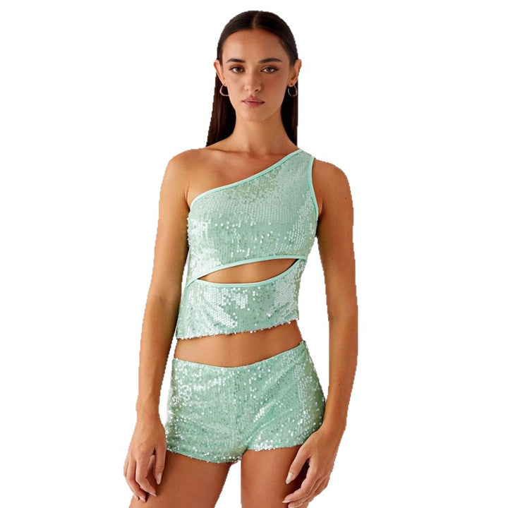 Damen Glitzernder Top und Shorts Set Drune